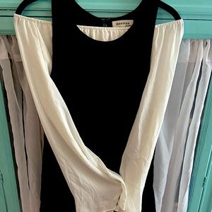 monteau little black dress with ELIZABETH AND JAMES white off shoulder blouse